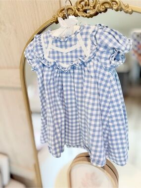 Blue & White Gingham Ruffle Baby Dress